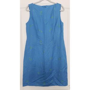 Annie Alexander Linen‎ Palm Tree Embroidery Sheath Dress Size 12 Beachy Resort